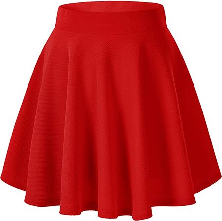 Women's Basic Versatile Stretchy Flared Casual Mini Skater Skirt (Small, Red) at Amazon Women’s Clothing store