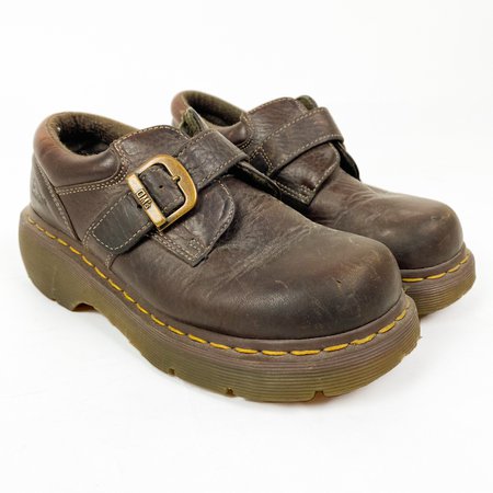 Vintage Dr. Martens, dark brown leather chunky shoes... - Depop