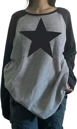 Amazon.com: ABYOVRT Women Star Shirt Y2k Tops Vintage Aesthetic Patchwork Long Sleeve Tee Shirts 90s Grunge Clothes (B-Grey, Medium) : Clothing, Shoes & Jewelry