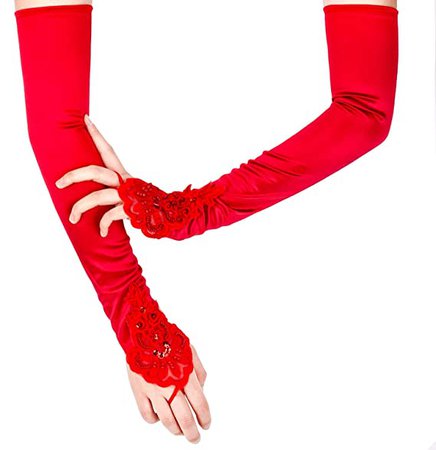 Amazon.com: SAVITA Fingerless Long Red Gloves Pierced Elbow Length Satin Gloves 19" Stretchy Opera Evening Party 1920s Gloves for Women: Toys & Games