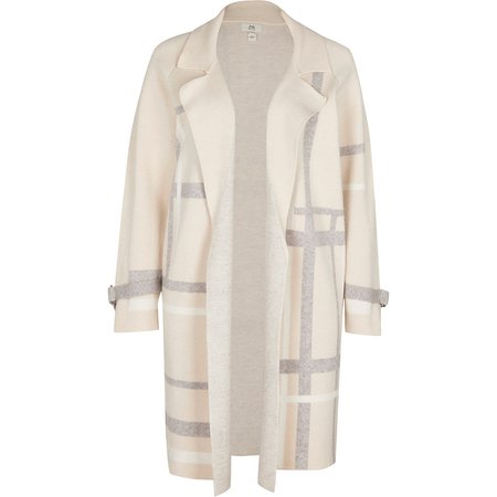 Petite beige check duster jacket | River Island