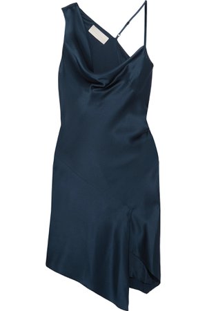 Midnight blue Asymmetric draped silk-satin mini dress | Michelle Mason | NET-A-PORTER