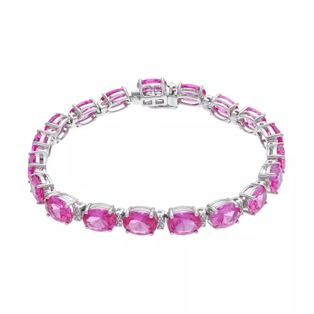Sterling Silver Lab-Created Pink Sapphire & Diamond Accent Bracelet