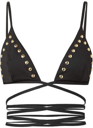 Embellished Triangle Bikini Top - Black