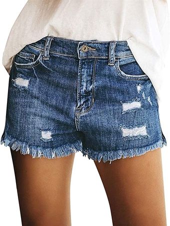 MODARANI Cute Denim Shorts Womens Distressed Jean Short Casual Cut Off Frayed Shorts Blue XXL at Amazon Women’s Clothing store