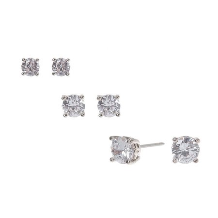 Silver Cubic Zirconia Graduated Round Stud Earrings - 3 Pack | Claire's US