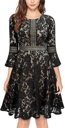 Amazon.com: MISSMAY Women's Vintage Full Lace Contrast Flare Sleeve Big Swing A-Line Dress: Clothing