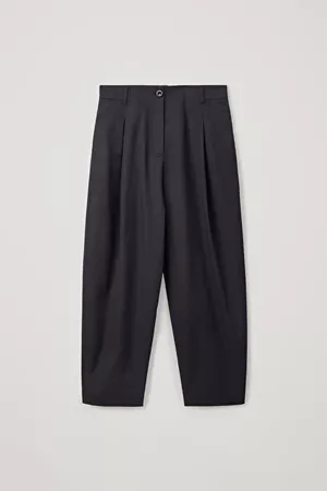 ROUNDED COTTON TROUSERS - Navy - Trousers - COS
