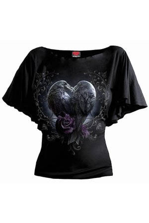 Raven Heart Bat Sleeve Gothic Top by Spiral | Ladies Gothic