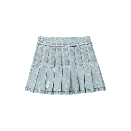 SMFK garden denim pleated skirt blue