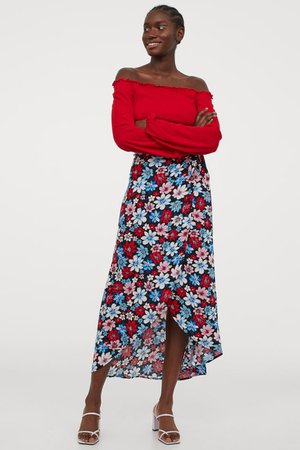 Wrap-front Skirt - Black/floral - Ladies | H&M US
