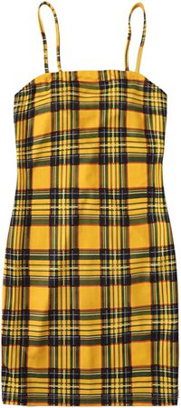 Floerns Women's Plaid Print Mini Cami Bodycon Dress B-Yellow M at Amazon Women’s Clothing store