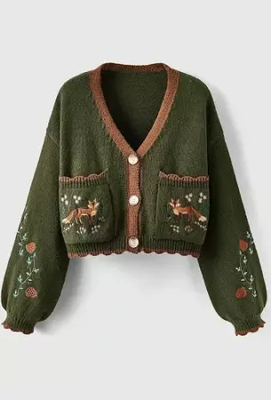 Green Brown Knitted Cardigan