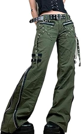Ynocfri Women Harajuku Goth Pants Wide Leg Low Rise Baggy Pants Grunge Gothic Cargo Pants with Chain Streetwear at Amazon Women’s Clothing store