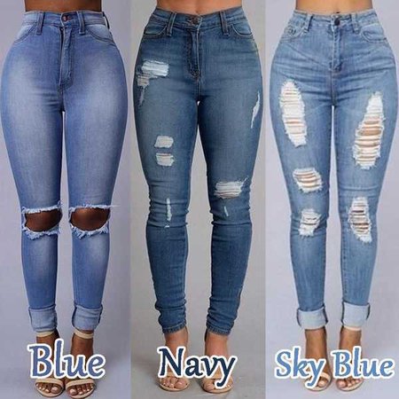 Wish | Women's Fashion New Ripped Jeans Ladies Sexy Denim Pants Full Length Ripped Jeans Summer Trousers Skinny Hole Jeans for Women Plus Size