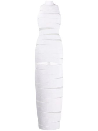 BALMAIN High Neck Strappy Dress In White