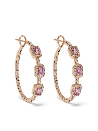 Stefere 18kt rose gold diamond sapphire hoop earrings - FARFETCH