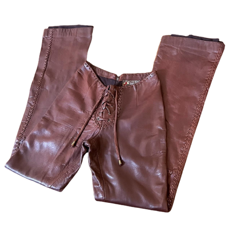 Vintage Brown Lace Up Leather Pants