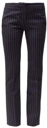 Pinstriped Twill Trousers - Womens - Navy Stripe