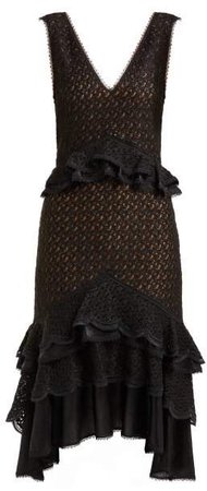 Peplum Lace Midi Dress - Womens - Black