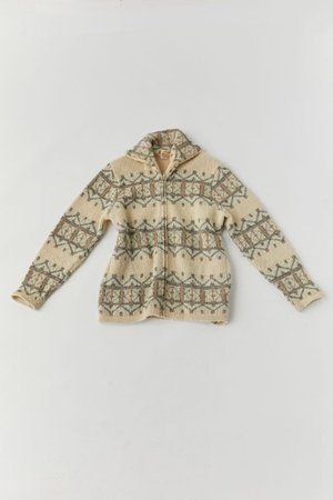 Vintage Crème Fair Isle Zip-Up Sweater | Urban Outfitters