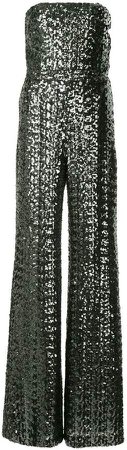 sequined strapless jumpsuit