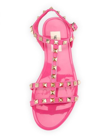 Valentino Garavani Womens PVC Rockstud Flat Sandals Pink, Pink Sandals * Lennon Piano