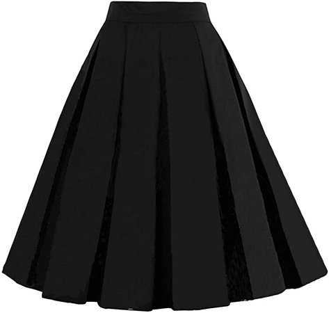 Dressever Women's Vintage A-line Printed Pleated Flared Midi Skirts Black X Small at Amazon Women’s Clothing store