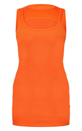 PLT Orange Ribbed Sleeveless Layered Bodycon Dress