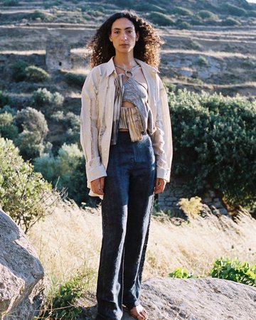 K E P L E R on Instagram: "Hydrouessa’s Dowry. Maïa wearing Linen de-threaded shirt and trousers with knitted top made from redundant silk pleats and cotton threads.…"