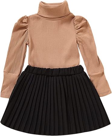 Amazon.com: Toddler Baby Girl Clothes Set Long Sleeve Turtleneck Ribbed Knit Sweater Tops Pleated Skirt Spring Fall Skirt Set 2Pcs (Khaki, 3-4T): Clothing, Shoes & Jewelry