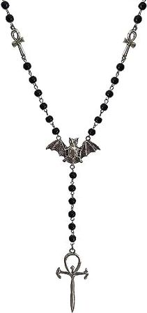 Ankh Cross Bat Necklace Religious Grunge Gothic Vampire Black Long Rosary Beaded Ancient Egyptian Necklace for Women price in Saudi Arabia | Amazon Saudi Arabia | kanbkam