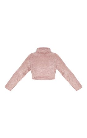 Plus Pink Fluffy Knit Roll Crop Jumper | PrettyLittleThing USA