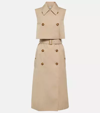Double Breasted Cotton Blend Midi Dress in Beige - Burberry | Mytheresa