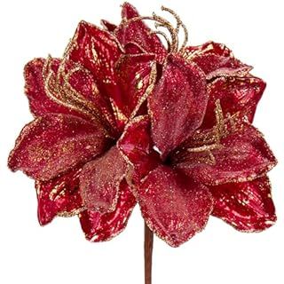 Amazon.com: Briful 2PCS Christmas Glitter Magnolia Flowers Picks and Spray with Christmas Balls Ornament Red Berries Gold Leaves Branches for Xmas Tree Wreath Vase Floral Arrangement (Red Gold) : Home & Kitchen