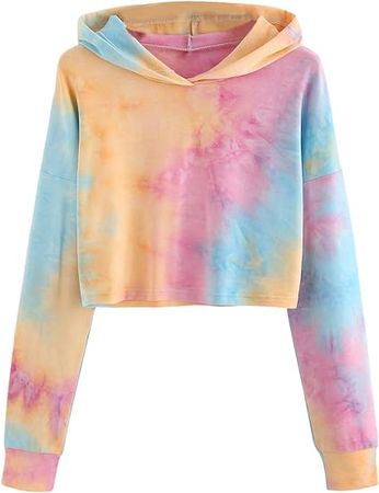 SweatyRocks Women's Tie Dye Long Sleeve Workout Crop Top Sweatshirt Hoodies at Amazon Women’s Clothing store