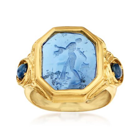 Ross-Simons Italian Tagliamonte Blue Venetian Glass Intaglio and 2.00 ct. t.w. Sapphire Ring