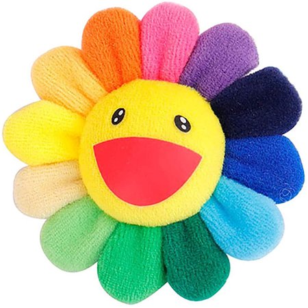 Merdia Cute Smile Face Rainbow Sunflowers Brooch Pin Plush Toy Keychain Decoration-Colourful