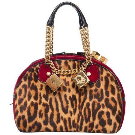 John Galliano Christian Dior Leopard Velvet Gambler Handbag, Fall 2004 For Sale at 1stdibs