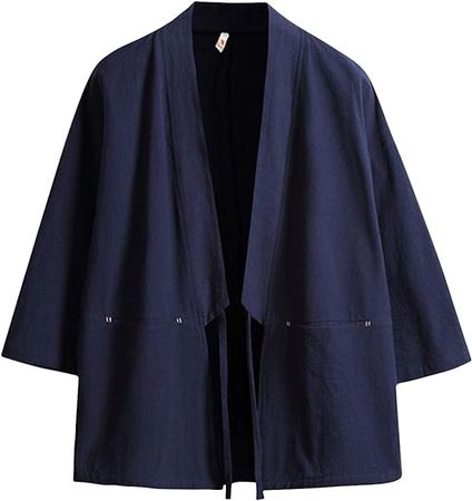 Haseil Men's Kimono Cardigan Japanese Jackets Casual Cotton 3/4 Sleeve Shirt Open Front Coat Lightweight Linen Yukata, Wine Red, Tagsize XL=USsize M at Amazon Men’s Clothing store