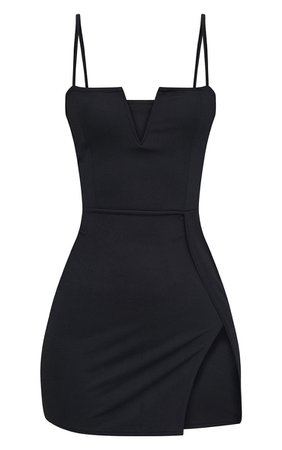 Black Extreme Thigh Split Panelled Plunge Bodycon Dress | PrettyLittleThing