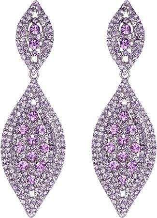 Amazon.com: Flyonce Women's Rhinestone Crystal Wedding Bridal 2 Leaf Drop Dangle Chandelier Earrings Purple Silver-Tone: Clothing, Shoes & Jewelry