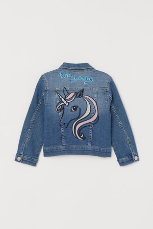 Embroidered denim jacket - Denim blue/Unicorn - Kids | H&M GB