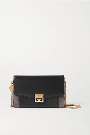 Black GV3 textured-leather and suede shoulder bag | Givenchy | NET-A-PORTER