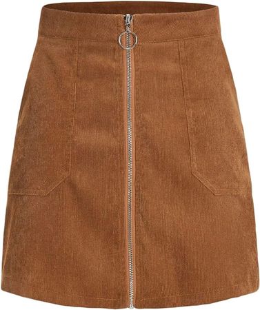 Amazon.com: MakeMeChic Women's O-Ring Zip Front Corduroy Mini Pencil Skirt A-Camel L : Clothing, Shoes & Jewelry