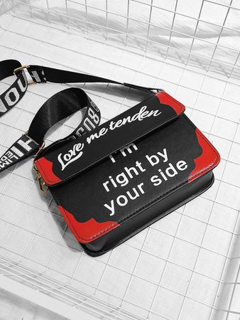 Slogan Print Flap Crossbody Bag | ROMWE