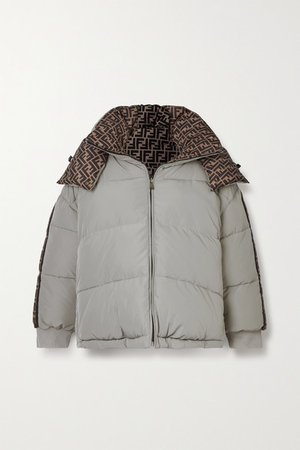 Reversible Hooded Printed Quilted Shell Down Jacket - Light gray