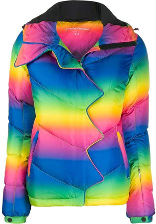 rainbow-print chevron puffer jacket