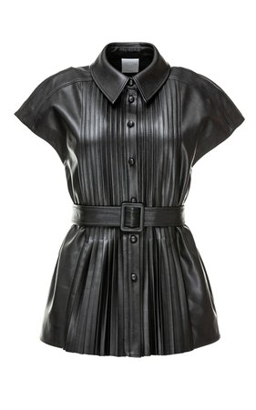 Huishan Zhang, Rowan Belted Pleated Faux Leather Top