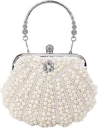 Amazon.com: Women Pearl Clutch Purse Crystal Floral Shell Shape Lady's Beaded Bag Detachable Chain Pearl Handbag for Wedding Party Ivory : Clothing, Shoes & Jewelry
